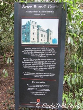 Sign for Acton Burnell Castle, England